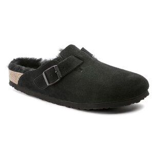 Birkenstock Boston Shearling - Black Suede Leather